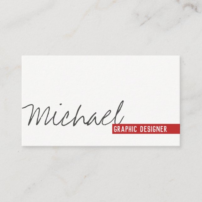 Bold Red Accent Handwritten Text Business Card (Front)