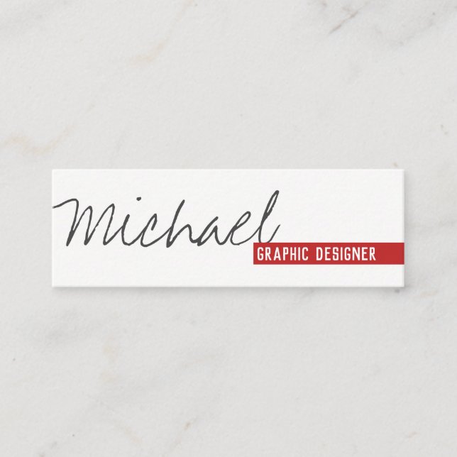 Bold Red Accent Handwritten Text Mini Business Card (Front)