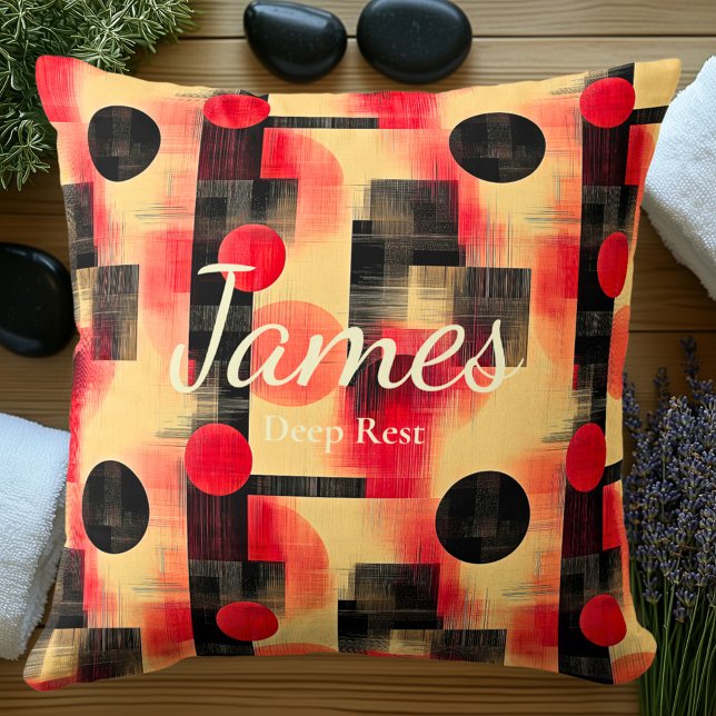Bold Red and Black Abstract Geometric Pattern Throw Pillow (Creator Uploaded)