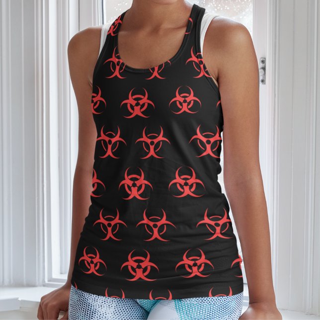 Bold Red and Black Biohazard Pattern Tank Top (Biohazard Red on Black)