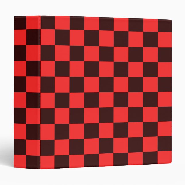 Bold Red and Black Checkered Pattern Design 3 Ring Binder (Front/Spine)