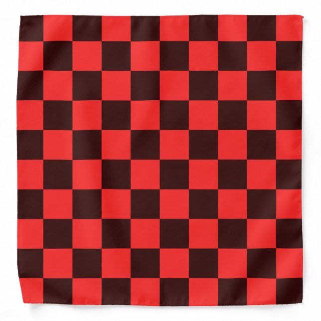 Bold Red and Black Checkered Pattern Design Bandana (Front)