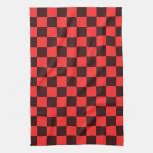 Bold Red and Black Checkered Pattern Design Kitchen Towel