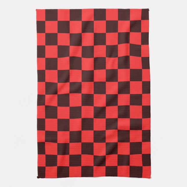 Bold Red and Black Checkered Pattern Design Kitchen Towel (Vertical)