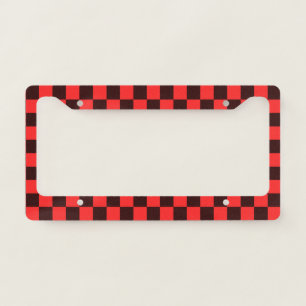 Bold Red and Black Checkered Pattern Design License Plate Frame