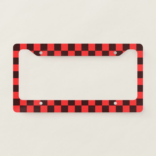 Bold Red and Black Checkered Pattern Design License Plate Frame (Front)