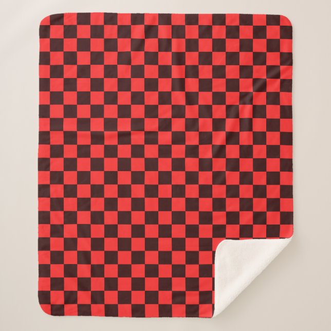 Bold Red and Black Checkered Pattern Design Sherpa Blanket (Front)