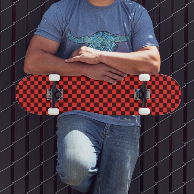 Bold Red and Black Checkered Pattern Design Skateboard (Outdoor 3)