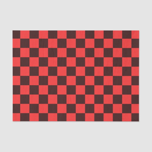 Bold Red and Black Checkered Pattern Design Tissue Paper (Front)