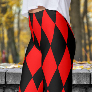 Bold Red and Black Harlequin Check Pattern Leggings