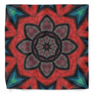 Bold Red and Black Kaleidoscope Flower Mandala Bandana