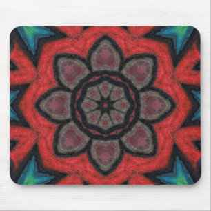 Bold Red and Black Kaleidoscope Flower Mandala Mouse Pad