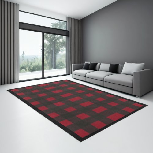 Bold Red and Black Plaid 12x9 Rug