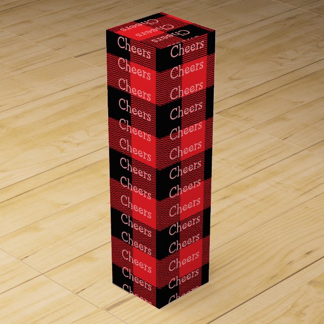 Bold Red and Black Plaid Cheers  Wine Box (Front)