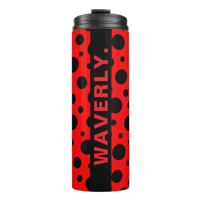 Personalized red and black polka dot thermal tumbler