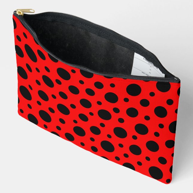 Bold Red and Black Polka Dot Pattern Design Accessory Pouch (Open)