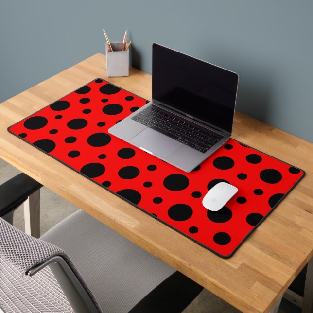 Bold Red and Black Polka Dot Pattern Design Desk Mat (Office 2)