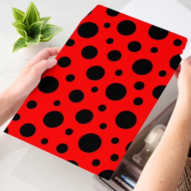 Red and black polka dot envelope mailers