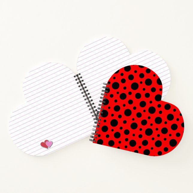  Bold Red and Black Polka Dot Pattern Design Heart Notebook (Inside)