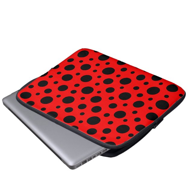 Bold Red and Black Polka Dot Pattern Design Laptop Sleeve (Front Bottom)