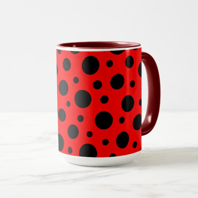 Bold Red and Black Polka Dot Pattern Design Mug (Front Right)