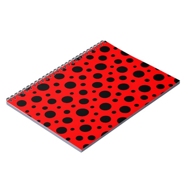  Bold Red and Black Polka Dot Pattern Design Notebook (Left Side)