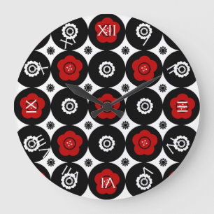 Bold Red and Black Trendy Mod Circles Large Clock