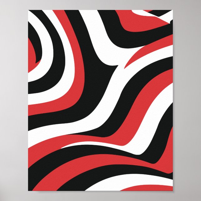 Bold Red and Black Wave Pattern Poster (Front)