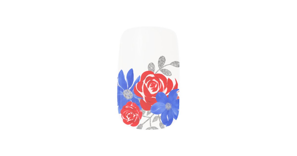 Bold Red And Blue Flowers Minx Nail Art Zazzle