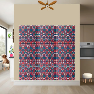 Bold Red and Blue Scandinavian Tribal Pattern Tile
