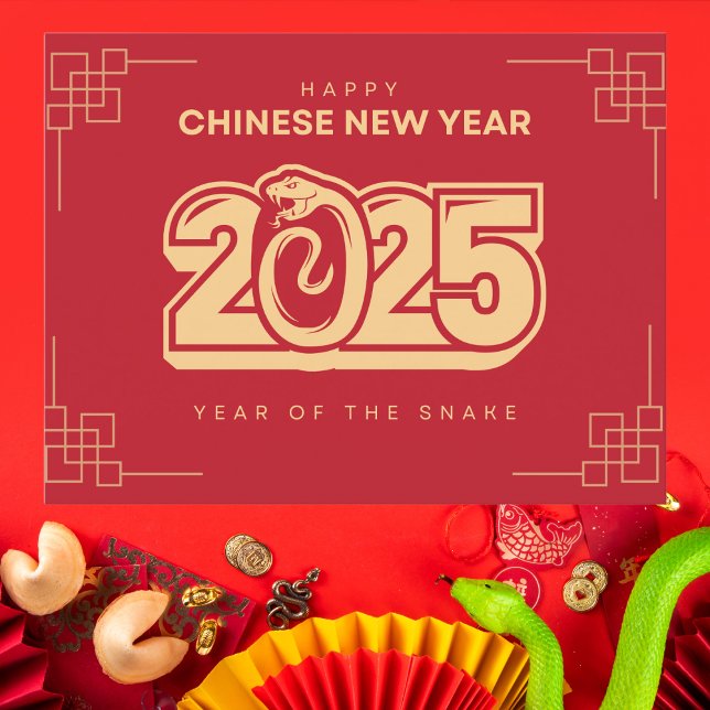 Bold Red and Gold Chinese New Year 2025 Snake Postcard (Creator Uploaded)