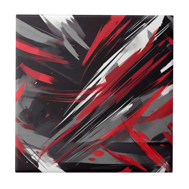 Bold Red And Gray Dynamic Ceramic Tile (Front)