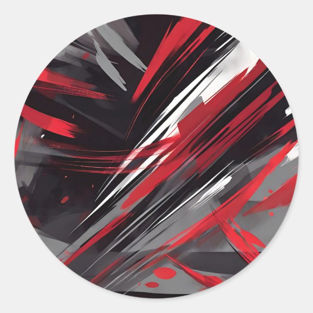 Bold Red And Gray Dynamic Classic Round Sticker (Front)