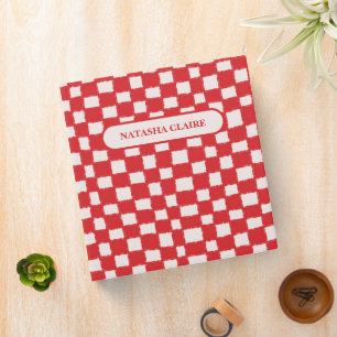Bold Red and Pink Checkered Checkerboard Pattern 3 Ring Binder