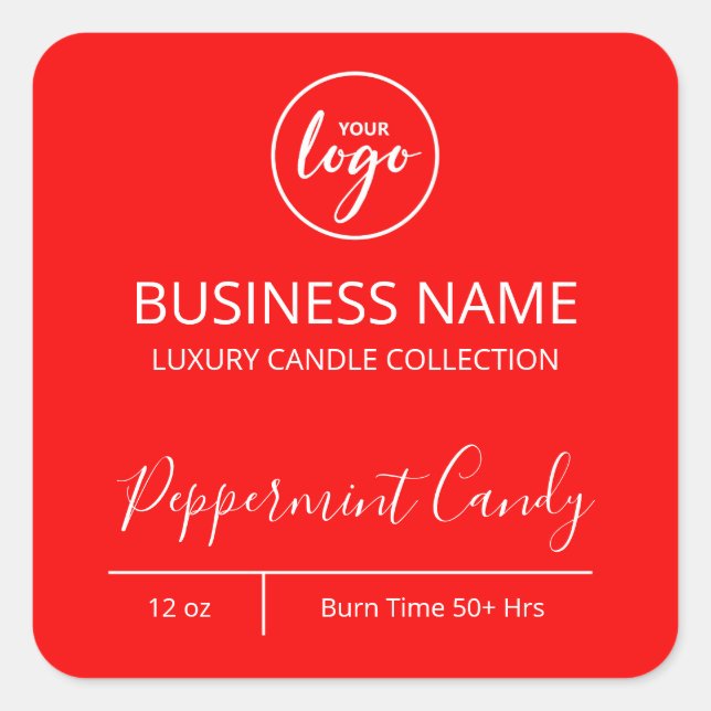 Bold Red And White Candle Logo Labels (Front)