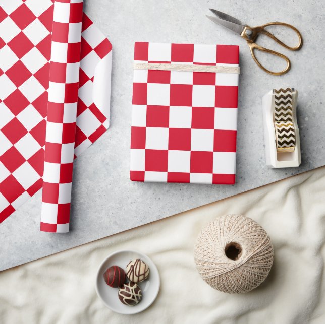 Bold Red and White Checkerboard Wrapping Paper (Crafts)