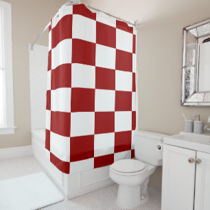 Bold Red and White Checkered Rectangles Shower Curtain