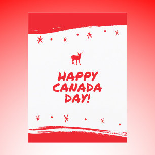 Bold Red and White Deer-Themed Canada Day Postcard