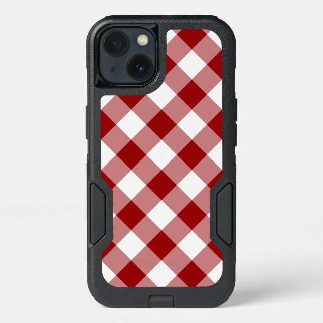 Bold Red and White Diagonal Plaid Otterbox iPhone Case (Back)