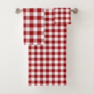 Bold Red and White Gingham Plaid Towel Set