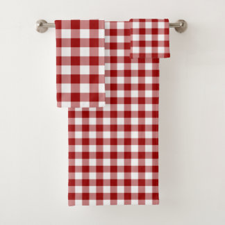 Bold Red and White Gingham Plaid Towel Set