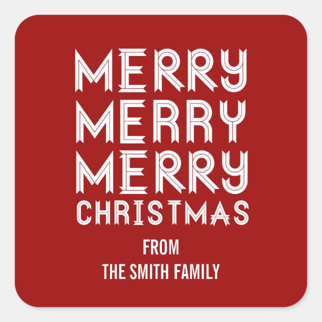 Bold RED and White Merry Christmas Gift Labels (Front)