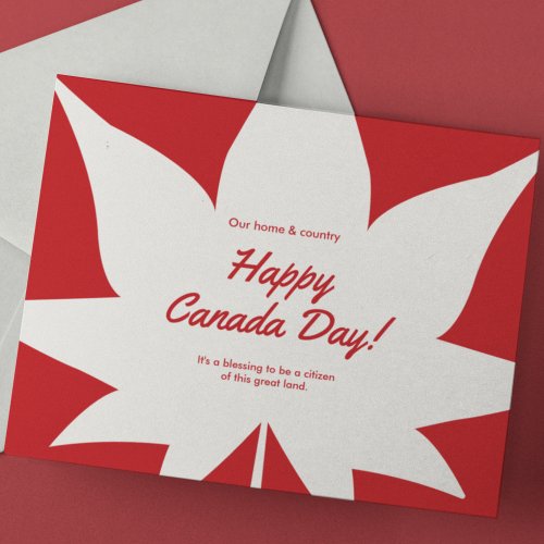 Bold Red and White Modern Maple Leaf Holiday Postcard