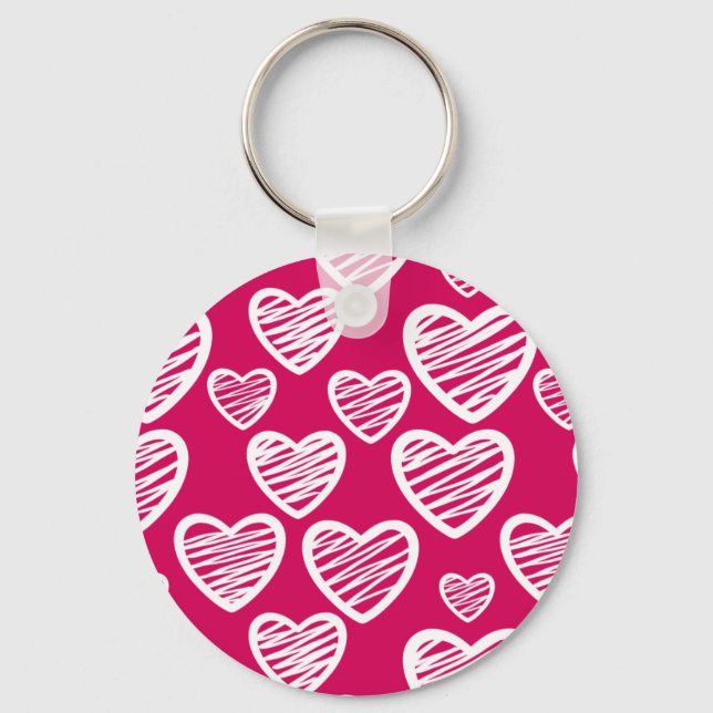 Bold Red and White Scribble Heart Pattern  Keychain (Front)