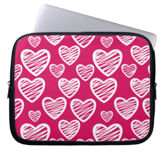 Bold Red and White Scribble Heart Pattern  Laptop Sleeve