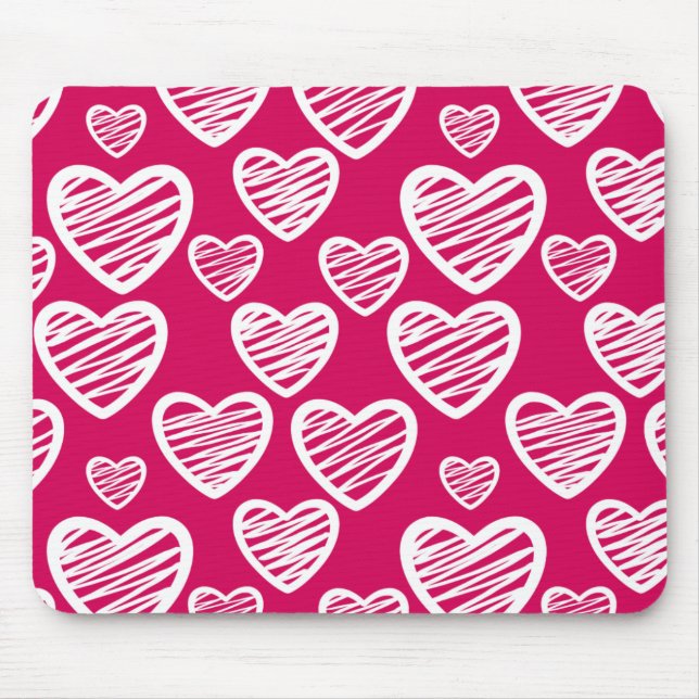 Bold Red and White Scribble Heart Pattern  Mouse Pad (Front)