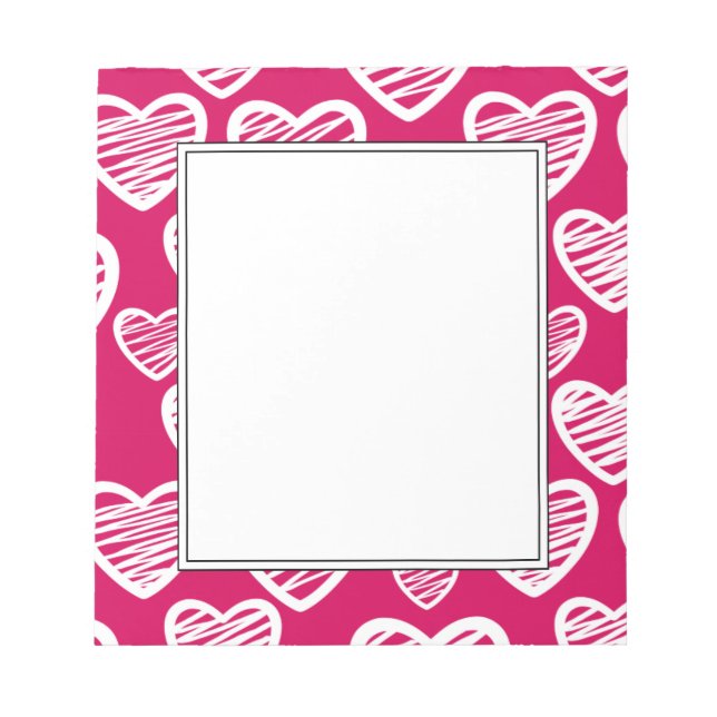 Bold Red and White Scribble Heart Pattern  Notepad (Front)