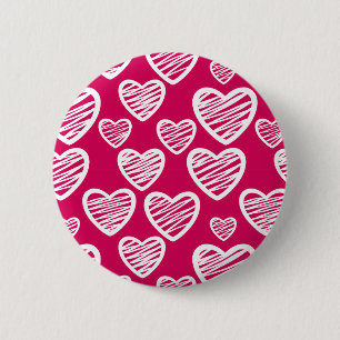 Bold Red and White Scribble Heart Pattern Pinback Button