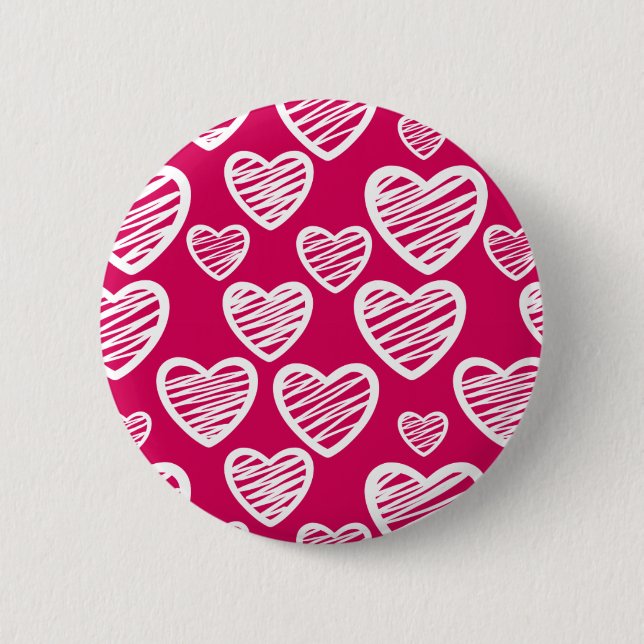 Bold Red and White Scribble Heart Pattern  Pinback Button (Front)