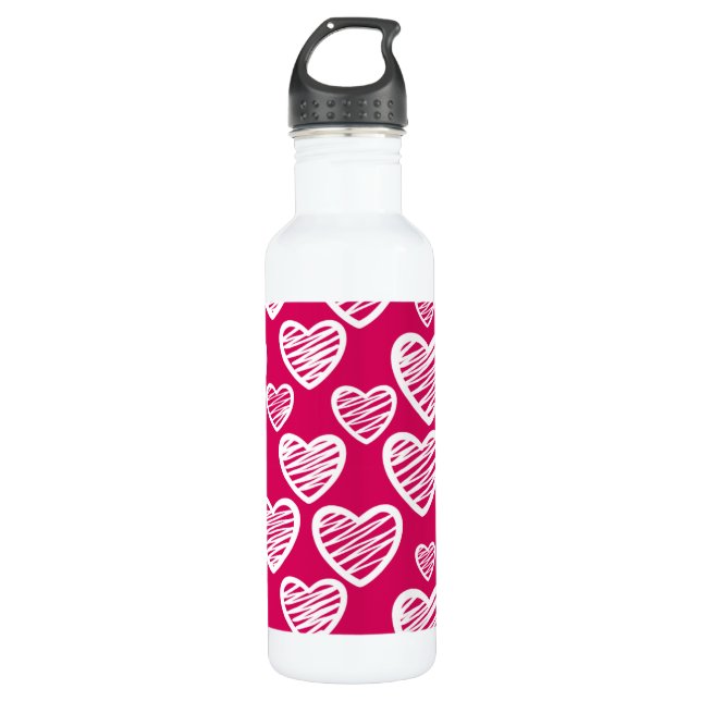 Bold Red and White Scribble Heart Pattern  Stainless Steel Water Bottle (Front)